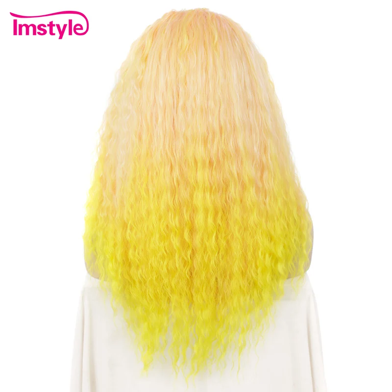 Imstyle Yellow Orange Wigs For Women Red Curly Synthetic Lace Front Wig Heat Resistant Fiber Two Tone Cosplay Party | Шиньоны и парики