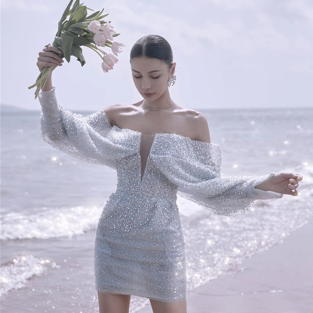Silver V-Neck Mermaid Evening Dresses 2021 Gorgeous Women Off-The-Shoulder Long Sleeves Formal Prom Gowns Custom robes de soirée 
Silver V-Neck Mermaid Evening Dresses 2021 Gorgeous Women Off-The-Shoulder Long Sleeves Formal Prom Gowns Custom robes de soirée