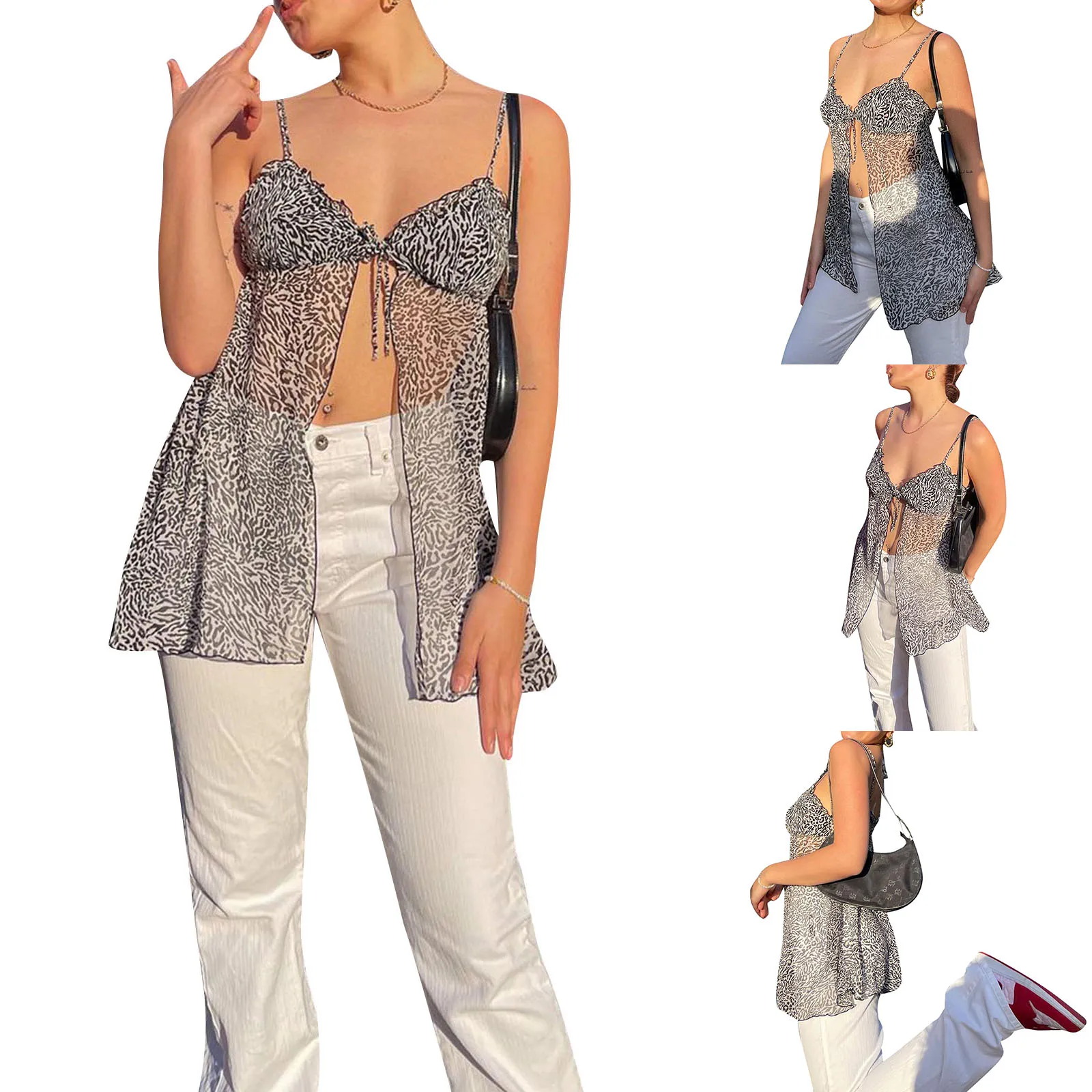 Women’s Summer Sexy Bandage Cardigan Fashion Leopard V-neck Exposed Navel Suspender Tops
Women’s Summer Sexy Bandage Cardigan Fashion Leopard V-neck Exposed Navel Suspender Tops