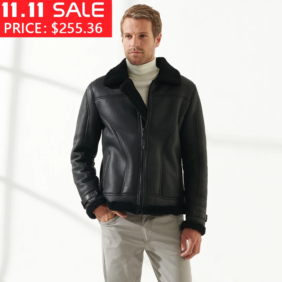 Мужская повседневная черная дубленка, пальто из натуральной овчины, зимняя модная теплая куртка-бомбер
Мужская повседневная черная дубленка, пальто из натуральной овчины, зимняя модная теплая куртка-бомбер