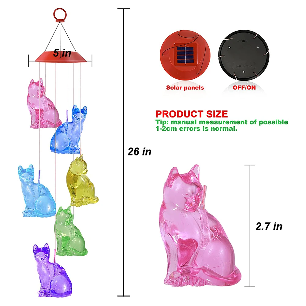 Colorful Cat Wind Chime Waterproof Romantic Solar Powered Cat Lights Home Yard Balcony Outdoor Garden Decor Gifts For Children
Colorful Cat Wind Chime Waterproof Romantic Solar Powered Cat Lights Home Yard Balcony Outdoor Garden Decor Gifts For Children