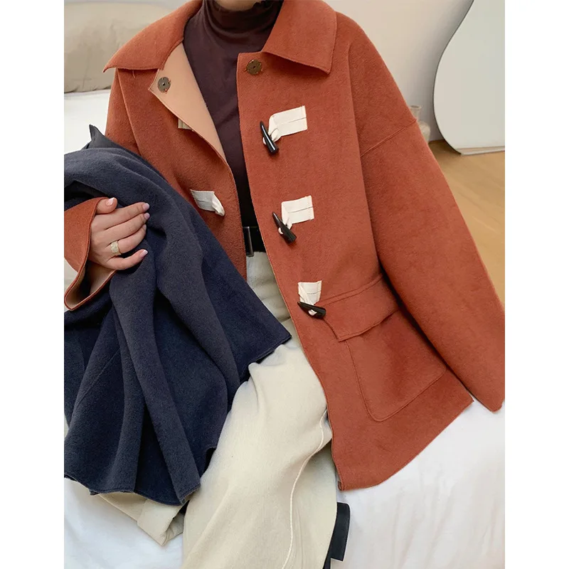 Ox horn button double-sided coat women's middle length 2020 winter new loose and thin foreign style woolen coat
Ox horn button double-sided coat women's middle length 2020 winter new loose and thin foreign style woolen coat
