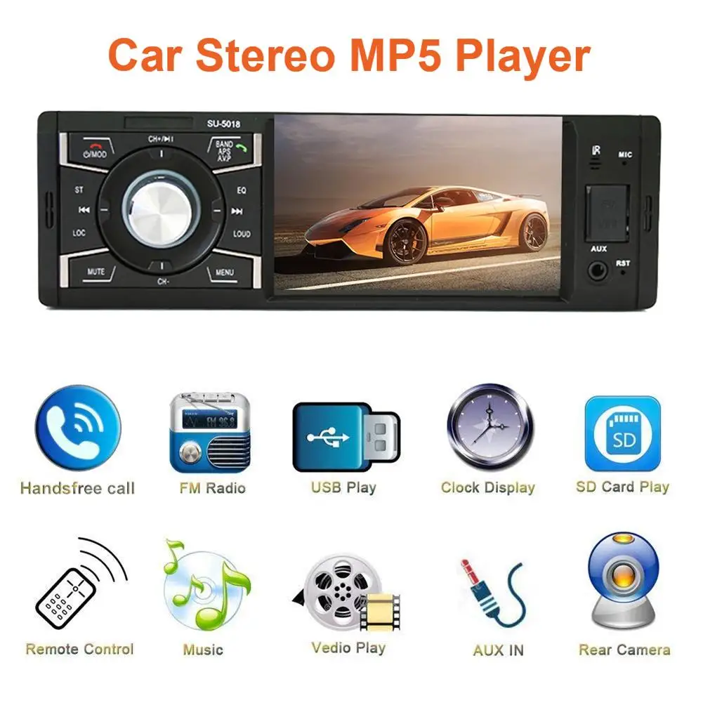 Автомобильный радиоприемник 1 Din 4 дюйма стерео FM-радио Bluetooth mp5-плеер можно