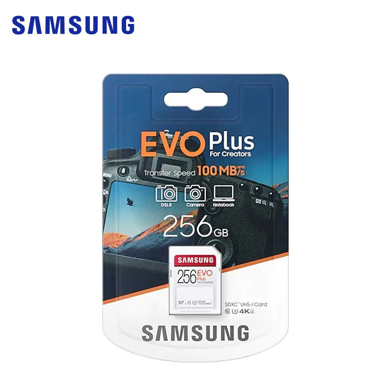 

SAMSUNG SDHC/SDXC SD Card 256gb 128gb U3 EVO Plus 64gb 32gb U1 UHS-I read speed up to 100MB/s C10 for 4K UHD & FHD video