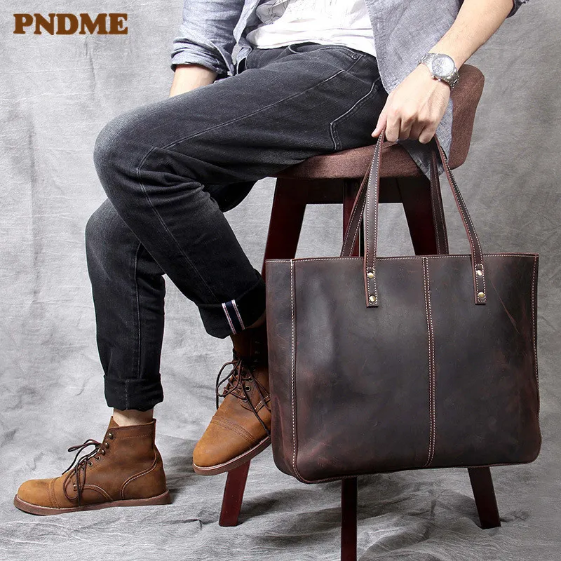 PNDME vintage crazy horse cowhide large capacity men's tote bag luxury genuine leather work laptop shopping shoulder handbags
PNDME vintage crazy horse cowhide large capacity men's tote bag luxury genuine leather work laptop shopping shoulder handbags