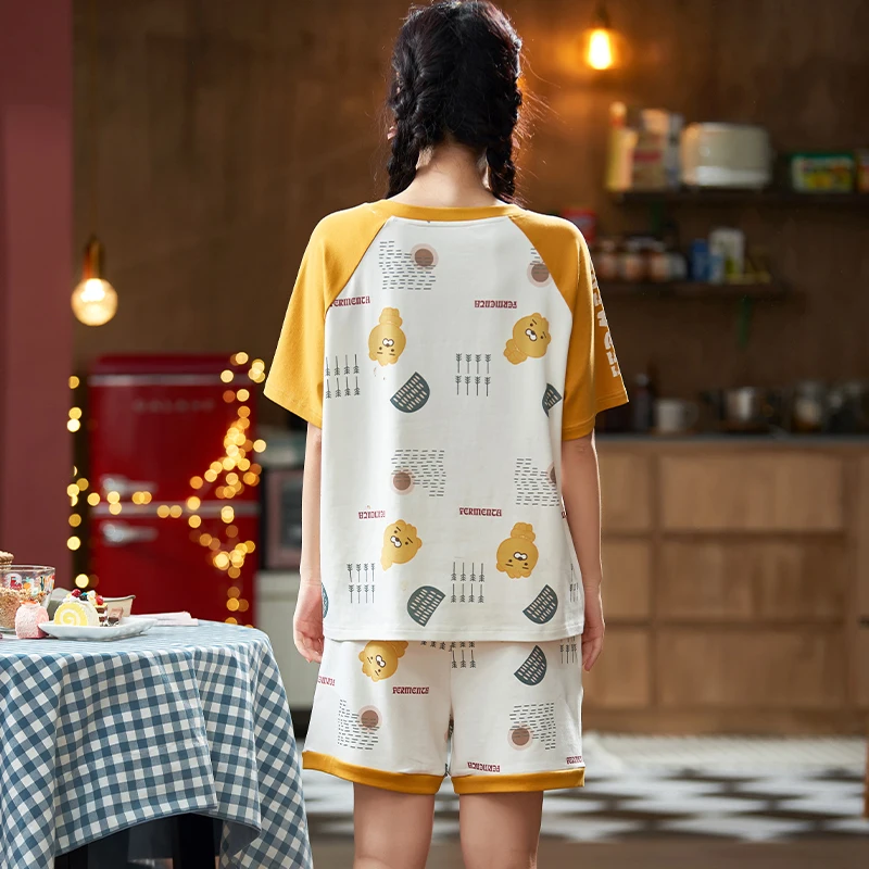 Korean Fashion Yellow Patchwork Cartoon Cute Maiden Nightwear Women Pajamas Set Summer Casual Plus Size Short Sleeve Sleepwear
Korean Fashion Yellow Patchwork Cartoon Cute Maiden Nightwear Women Pajamas Set Summer Casual Plus Size Short Sleeve Sleepwear