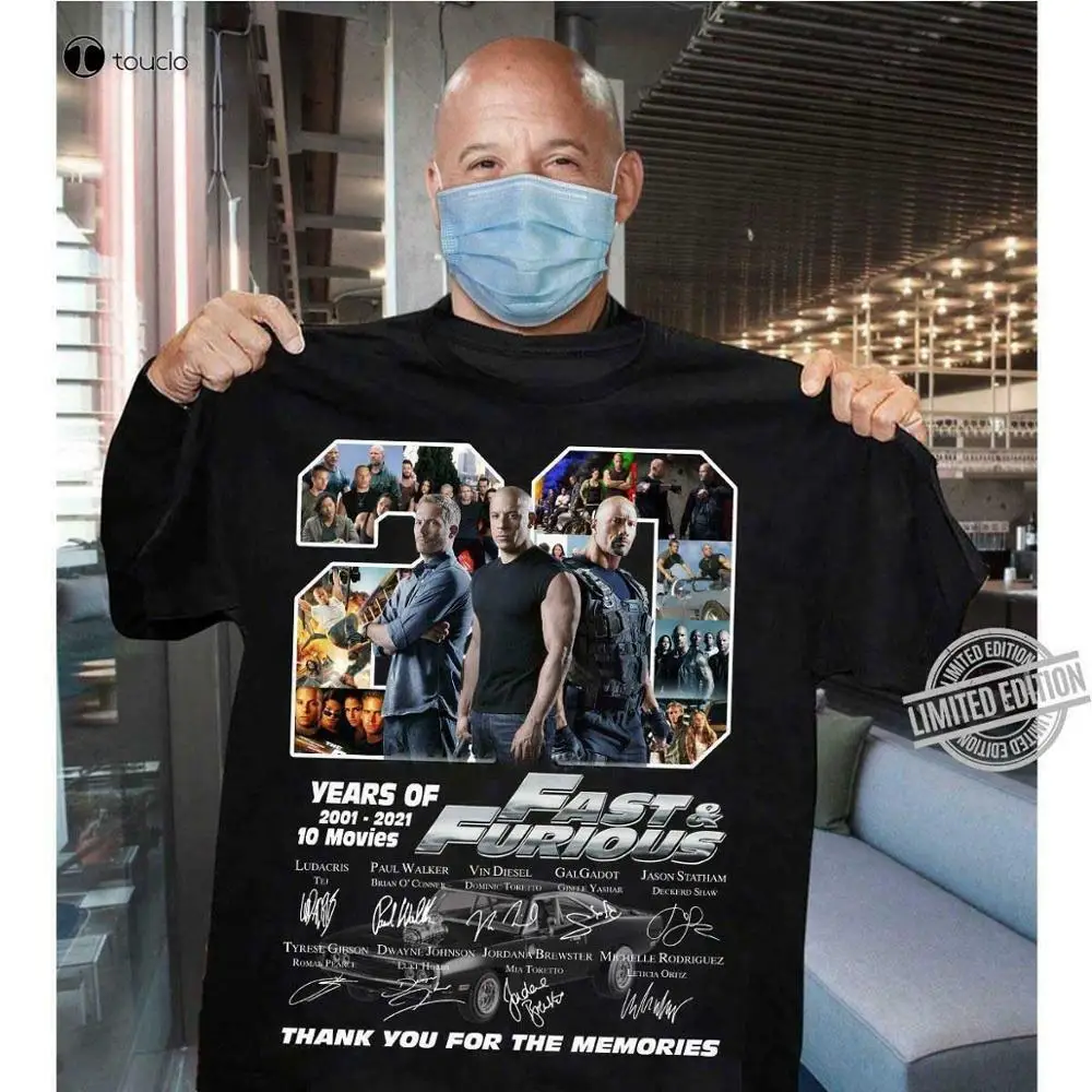 Рубашка с надписью «20 лет Форсажа» 2001 2021 спасибо за воспоминания 
Рубашка с надписью «20 лет Форсажа» 2001 2021 спасибо за воспоминания