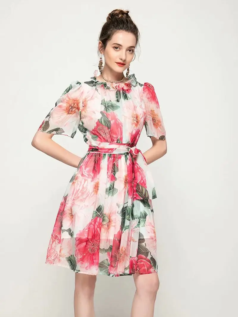 2021 Spring Summer new women's rose print Loose waist short-sleeved dress slim thin evening dress pink fairy short dress
2021 Spring Summer new women's rose print Loose waist short-sleeved dress slim thin evening dress pink fairy short dress