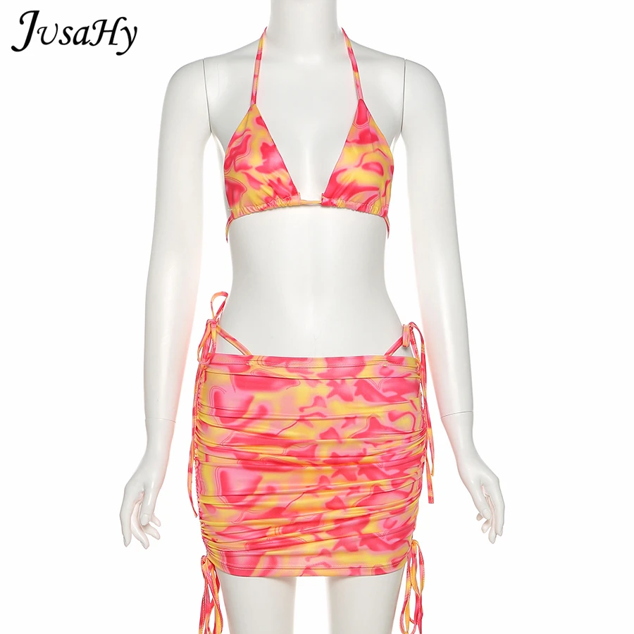 Jusahy Sexy Summer Swimsuit Bandage Halter Print Women 2021 Two Pieces Set Bikini Top and Short Suit Vacation Female
Jusahy Sexy Summer Swimsuit Bandage Halter Print Women 2021 Two Pieces Set Bikini Top and Short Suit Vacation Female