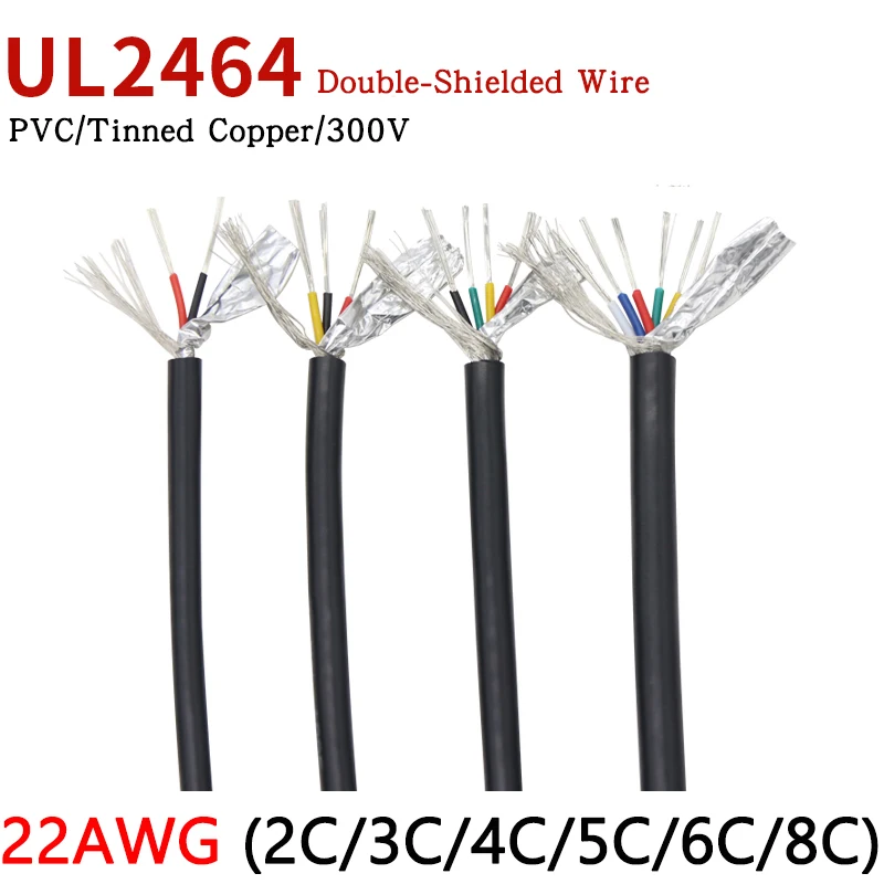 

1M 22AWG UL2464 Shielded Wire Signal Cable 2 3 4 5 6 8 Cores PVC Insulated Channel Audio Headphone Copper Control Sheathed Wires