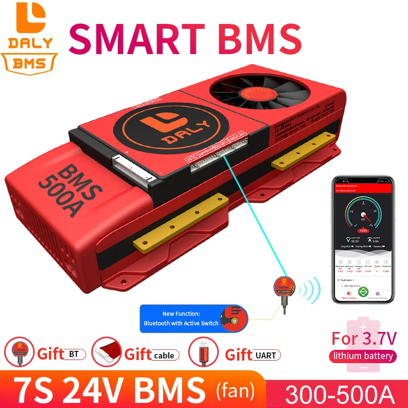 smart BMS 7S 24V 300A 400A 500A Bluetooth 485 to USB device CAN NTC UART software Li-on Battery protection Board BMS With Fan 
smart BMS 7S 24V 300A 400A 500A Bluetooth 485 to USB device CAN NTC UART software Li-on Battery protection Board BMS With Fan
