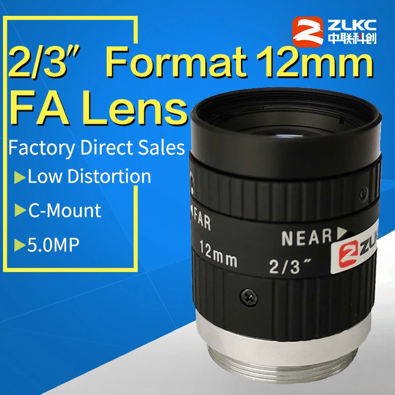

ZLKC 5.0Megapixel C Mount 12mm 2/3" FA Industrial Camera Lens Machine Vision Fixed Focal Lenth Manual Iris Low Distortion 5MP