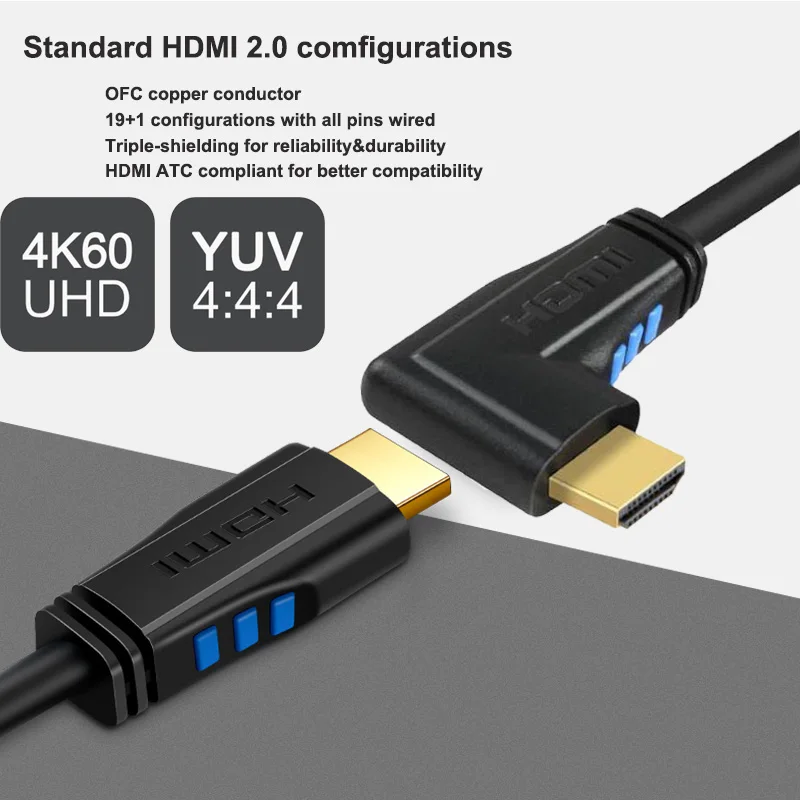 Кабель HDMI 2 0 4K 90 градусов прямоугольный адаптер соединитель кабель Ethernet ARC @ 60 Гц 3D