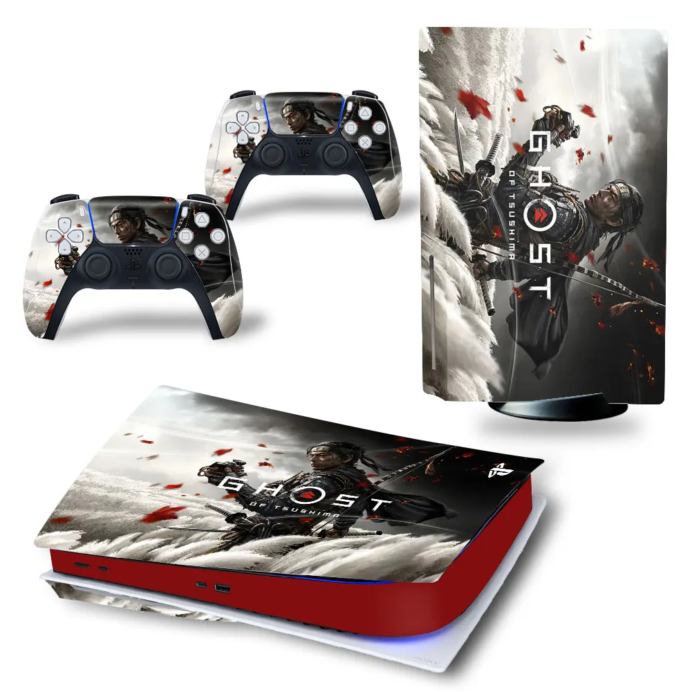 Tsushima Game PS5 disk digital editon decal skin sticker for Console and two Controllers Vinyl stickers | Электроника