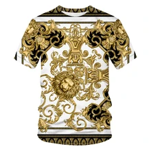 2021 latest Baroque t shirt for men/women summer oversized T-shirt 3d Lion head crown print printed round neck short sleeve