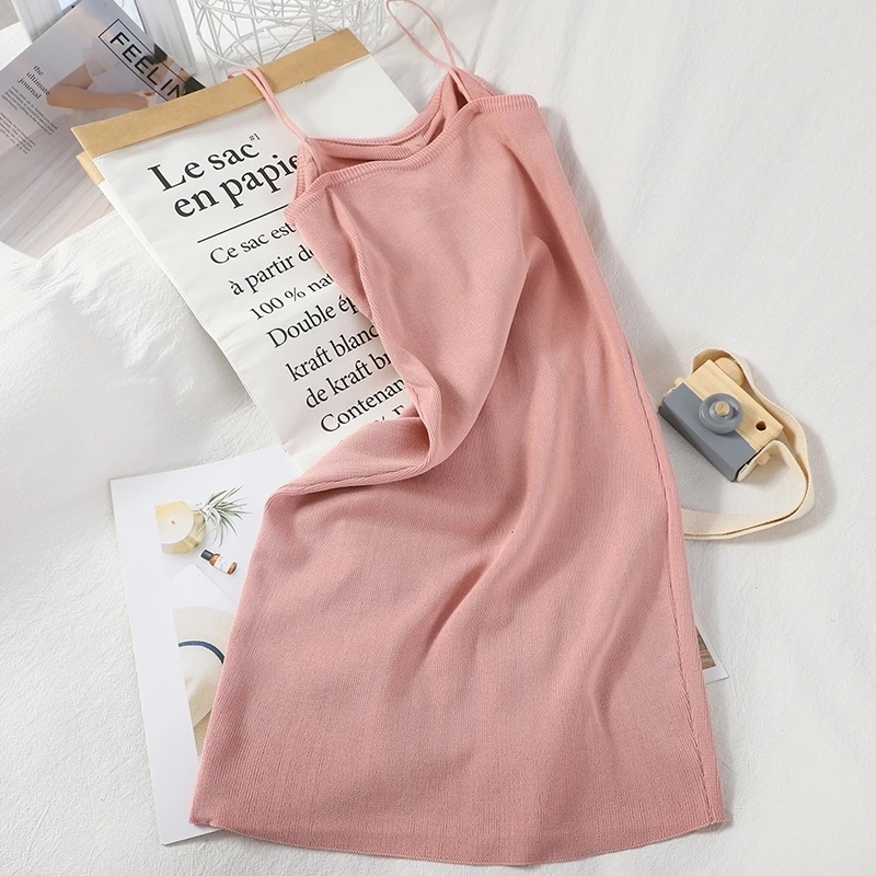 Casual Korean Women Knitted Dress Elegant Solid Spaghetti Strap Button Lady Summer Dresses W125
Casual Korean Women Knitted Dress Elegant Solid Spaghetti Strap Button Lady Summer Dresses W125