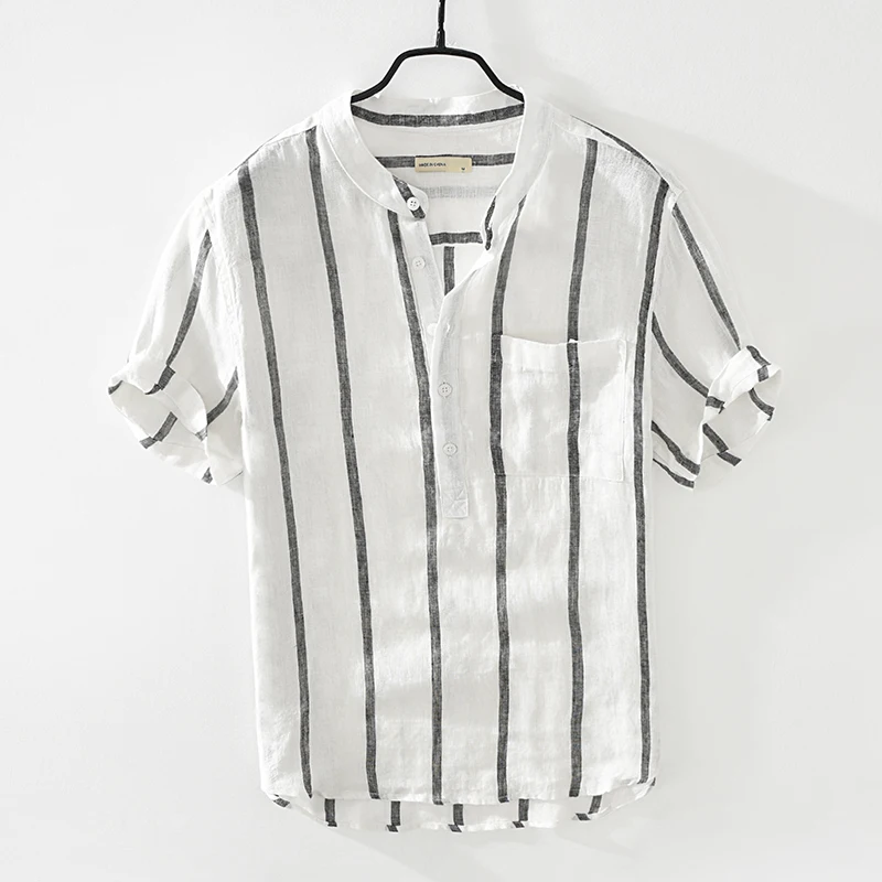 Pure Linen Short Sleeve Shirt for Men Summer New Japanese Fashion Tops Male Vintage Striped Pullover Hemp Shirt
Pure Linen Short Sleeve Shirt for Men Summer New Japanese Fashion Tops Male Vintage Striped Pullover Hemp Shirt