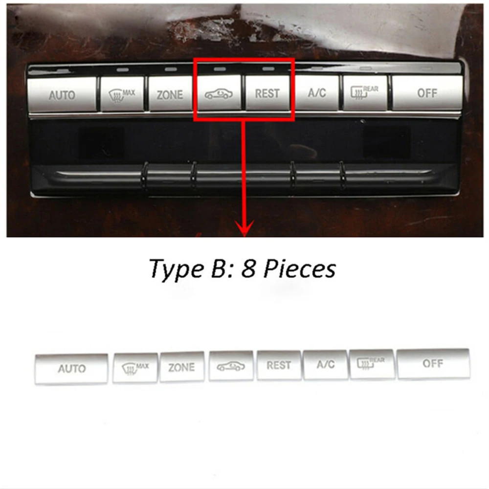Centre Console Button Covers Sequins Silver 8PCS Parts Replacement New