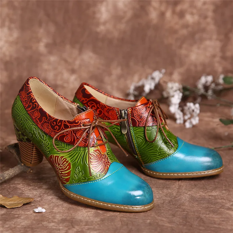 SOCOFY Women Retro Style Cow Leather Pump Splicing Embossed Leaves Zipper Block Heel Female Party Dress Shoes Botas Mujer 2020
SOCOFY Women Retro Style Cow Leather Pump Splicing Embossed Leaves Zipper Block Heel Female Party Dress Shoes Botas Mujer 2020