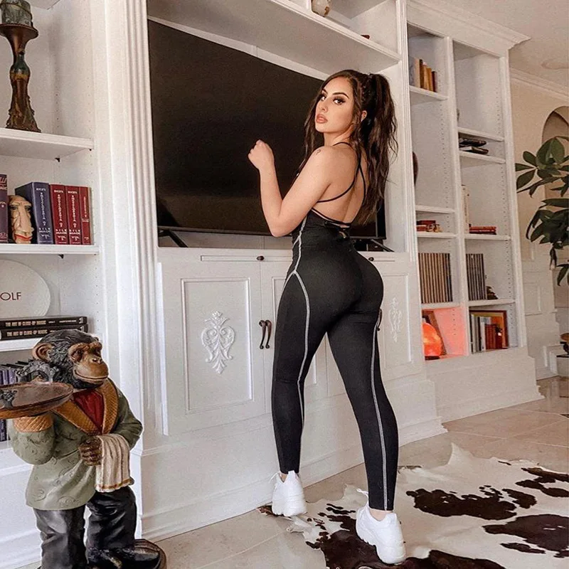 Striped Print Spaghetti Strap Sleeveless Slim Bodycon Long Jumpsuit Sport Gym Wear Sexy Women Back Cross-striped Rompers
Striped Print Spaghetti Strap Sleeveless Slim Bodycon Long Jumpsuit Sport Gym Wear Sexy Women Back Cross-striped Rompers