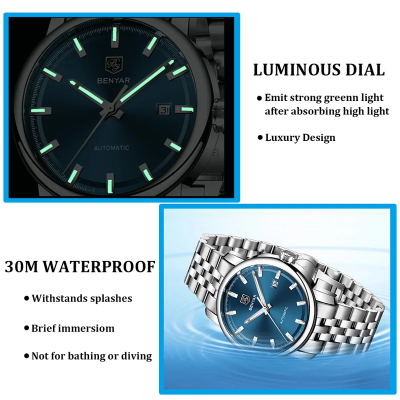 Benyar Design 2021 Top Fashion Brand Casual Men Automatic Mechanical Watch Stainless Steel Leather Waterproof Watch Reloj Hombre
Benyar Design 2021 Top Fashion Brand Casual Men Automatic Mechanical Watch Stainless Steel Leather Waterproof Watch Reloj Hombre