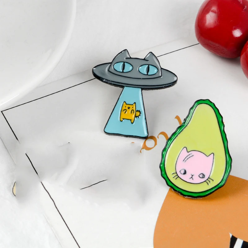 Новинка мультяшная брошь UFO alien для пиццы авокадо кота космоса кошки фруктов еды