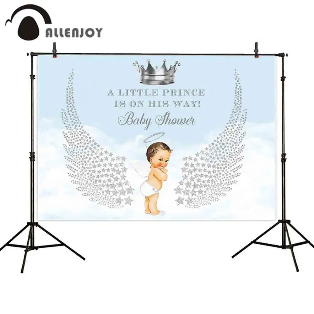 Фотофон allenjoy с изображением детского душа для крещения маленького мальчика короны, крыльев Ангела, принца, Виниловый фон для фотосъемки 
Фотофон allenjoy с изображением детского душа для крещения маленького мальчика короны, крыльев Ангела, принца, Виниловый фон для фотосъемки