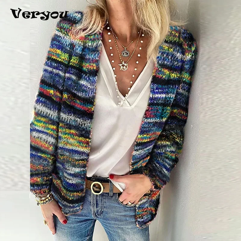 2021 Autumn Winter Women Cardigan Warm Long Sleeve Casual Striped Outerwear Women's Multicolor Open Front Knit Sweaters
2021 Autumn Winter Women Cardigan Warm Long Sleeve Casual Striped Outerwear Women's Multicolor Open Front Knit Sweaters