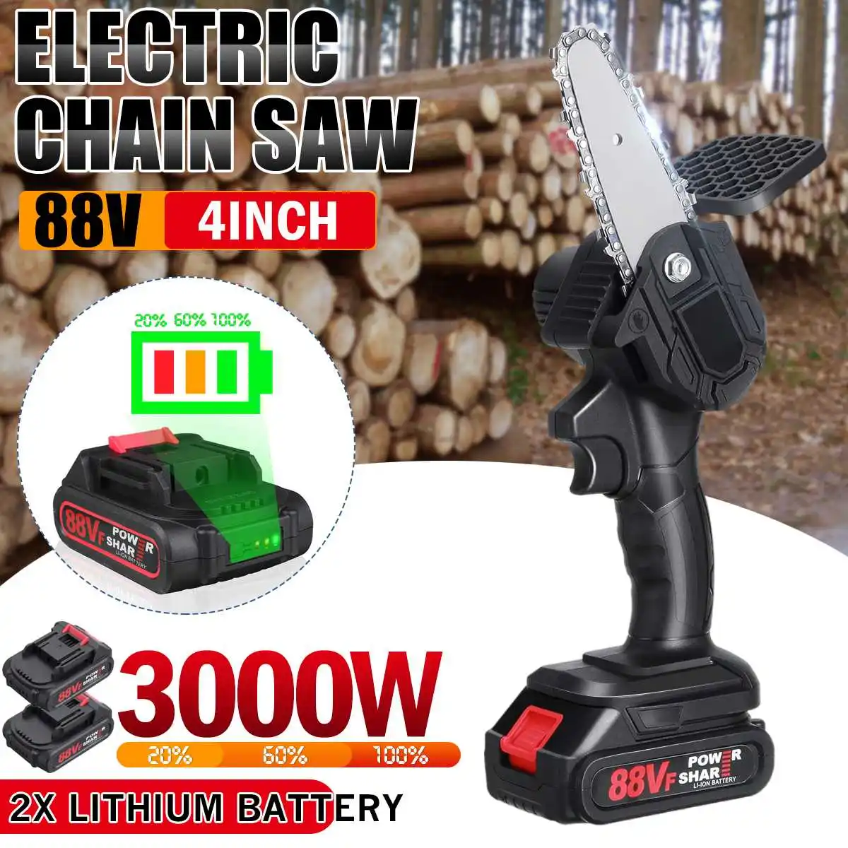 4/6 Inch 3000W Cordless Electric Chain Saw With Battery Indicator Pruning Electric ChainSaw Woodworking Pruning Garden Tool
4/6 Inch 3000W Cordless Electric Chain Saw With Battery Indicator Pruning Electric ChainSaw Woodworking Pruning Garden Tool