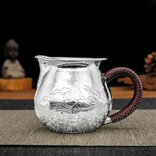 Sterling silver 999 cups tea divider, hand-engraved lotus lily bright face Chinese tea ceremony home justice cup