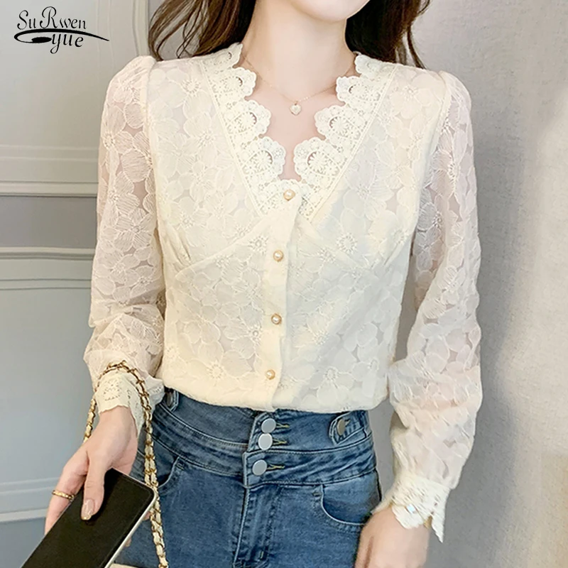Spring Women Lace Blouse 2022 V-Neck Sweet Long Sleeve Top Women Elegant Shirts Embroidery Flowers Apricot Female Clothing 18531
Spring Women Lace Blouse 2022 V-Neck Sweet Long Sleeve Top Women Elegant Shirts Embroidery Flowers Apricot Female Clothing 18531
