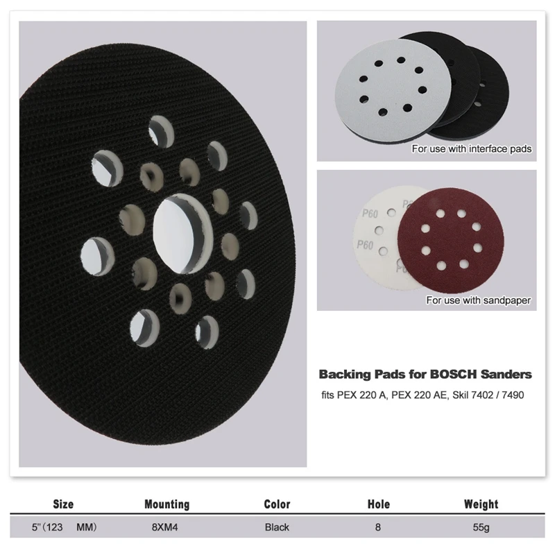 2 Pack 5Inch 8 Hole Hook&Loop Replacement Sander Backing Pad for RS035,RS034 ROS20VS, ROS20VSC, ROS20VSK, ROS20
2 Pack 5Inch 8 Hole Hook&Loop Replacement Sander Backing Pad for RS035,RS034 ROS20VS, ROS20VSC, ROS20VSK, ROS20
