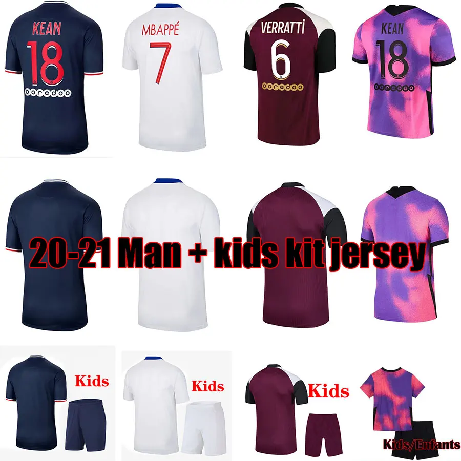 

20 21 men tops psg jersey fourth soccer MBAPPE VERRATTI NEYMAR DI MARIA KEAN football tracksuit 2020 2021 kids T-shirt kit