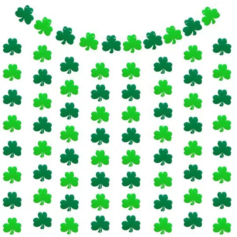 

St. Patrick’s Day Fabric Green and Light Green Shamrock Clover Banners Decorations Lucky Irish Party Hanging Ornaments Garlands