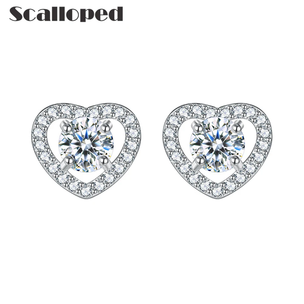 SCALLOPED Luxury Female Heart Shaped Crystal White Zircon Stud Earrings Dainty Silver Color Earring Wedding Party Jewelry
SCALLOPED Luxury Female Heart Shaped Crystal White Zircon Stud Earrings Dainty Silver Color Earring Wedding Party Jewelry