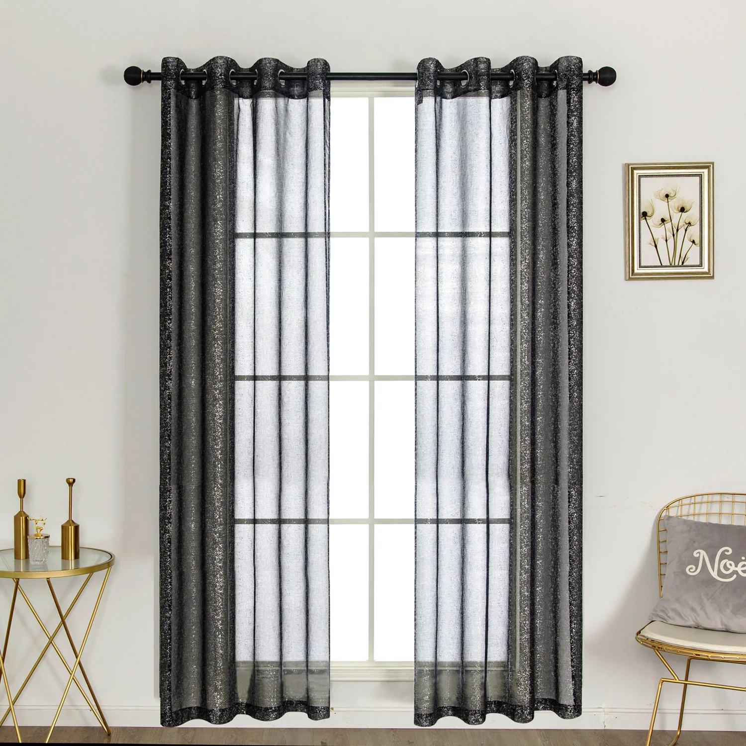 

MERRYLIFE Silver Dots Tulle Sheer Window Curtains for Living Room the Bedroom Modern Tulle Voile Organza Curtains Fabric Drapes