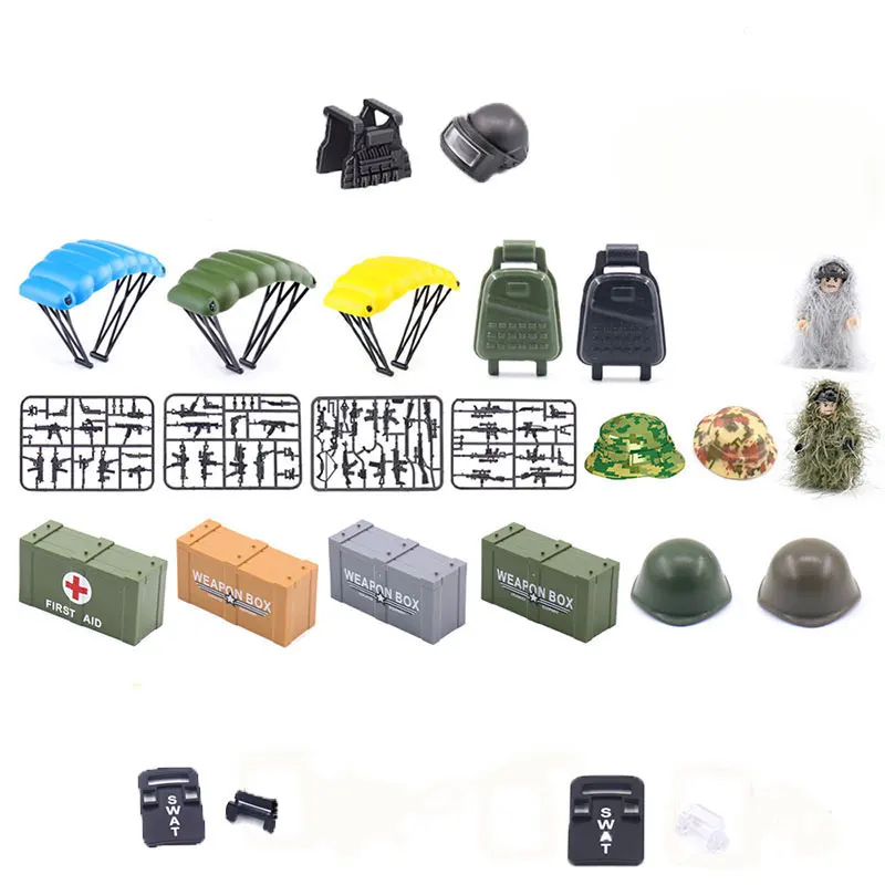 Military Weapon Accessories Bag Guns Box Parachute Building Blocks Chicken Gun Military Helmet Swat Shield Children's Toys
Military Weapon Accessories Bag Guns Box Parachute Building Blocks Chicken Gun Military Helmet Swat Shield Children's Toys