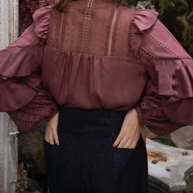 Elegant Ruffles Patchwork Hollow Out Sexy Blouse Women Work Style Ol Loose Solid Blusas Spring 2021 New Long Sleeve Shirt Femme
Elegant Ruffles Patchwork Hollow Out Sexy Blouse Women Work Style Ol Loose Solid Blusas Spring 2021 New Long Sleeve Shirt Femme