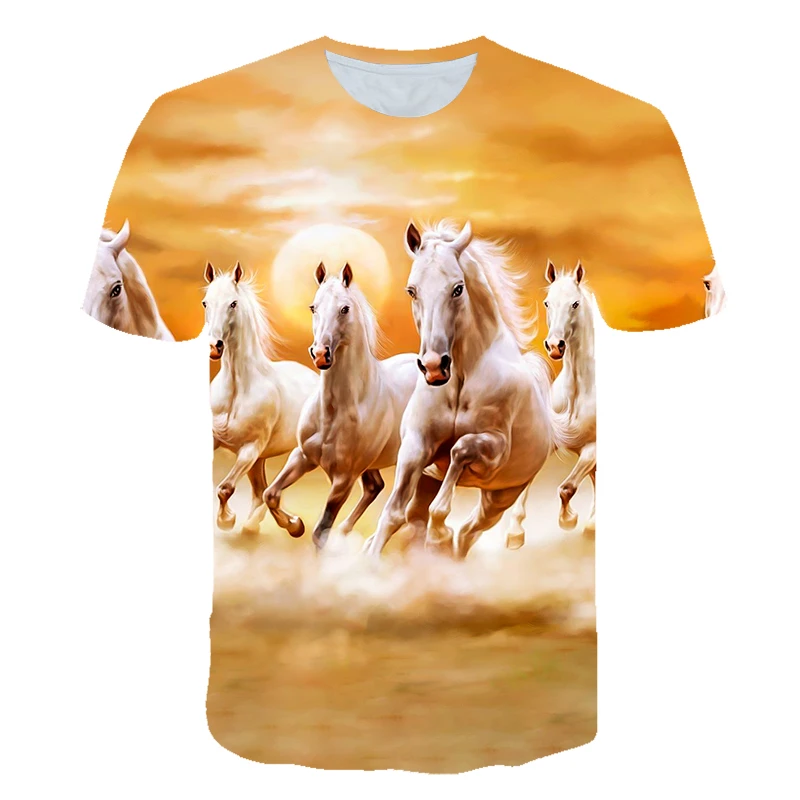 Men's summer shirt, round collar, short sleeve, casual wear with horse print 
Men's summer shirt, round collar, short sleeve, casual wear with horse print
