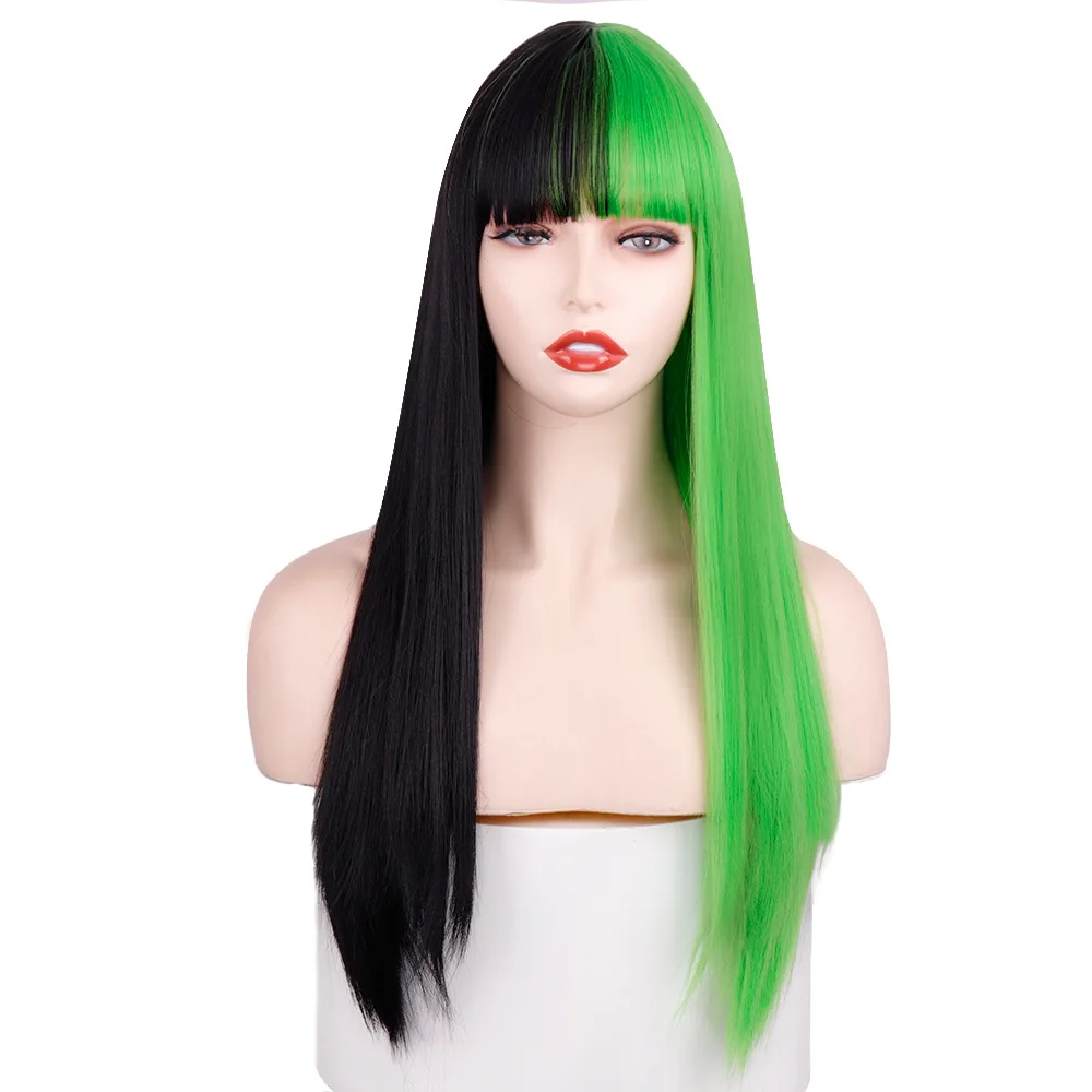 Women Long Straight Cosplay Synthetic Wig Black Green Contract Color Wig for Women Party Cosplay Fake Hair Wig with Bangs
Women Long Straight Cosplay Synthetic Wig Black Green Contract Color Wig for Women Party Cosplay Fake Hair Wig with Bangs