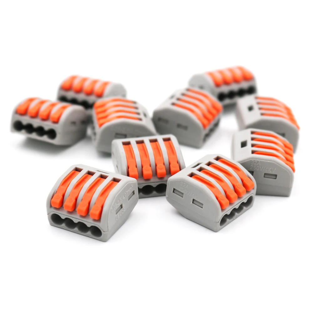 10pcs PT-214 4 pole Compact Wire Cable Wiring Connector Conductor Terminal Block With Lever 0.08-2.5mm2 Universal | Электроника