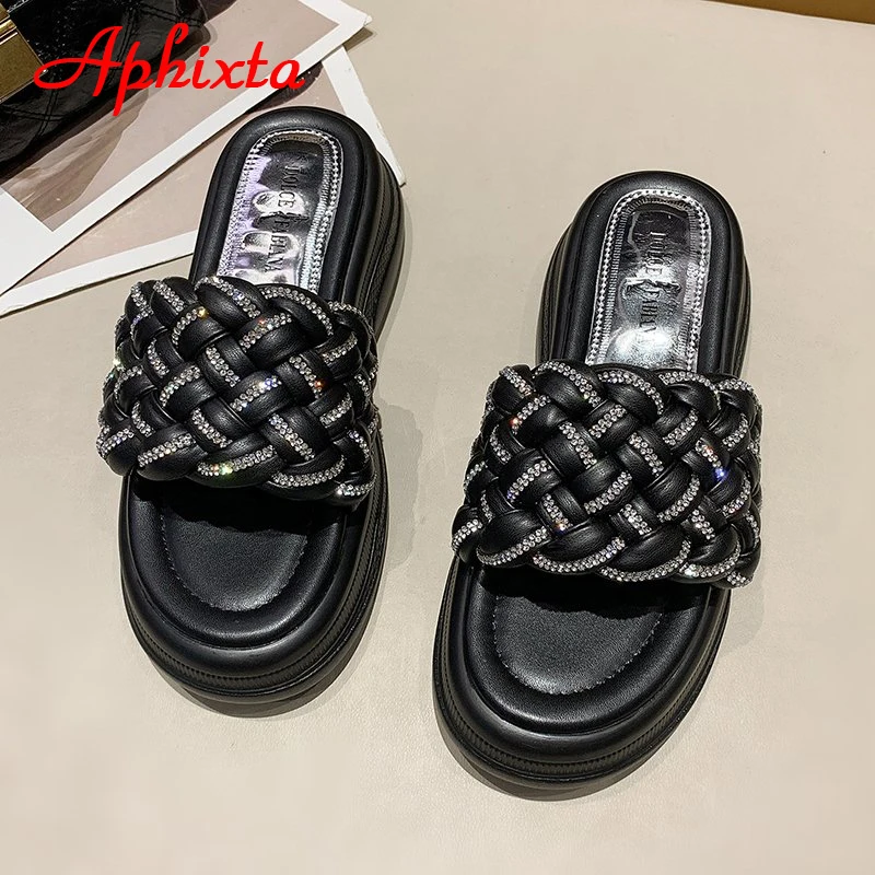 Aphixta Summer Fashion Platform Slides Women Crystals Design Bread Cross Flip Flops Rope Weaving Sandals Mules Slippers Shoes
Aphixta Summer Fashion Platform Slides Women Crystals Design Bread Cross Flip Flops Rope Weaving Sandals Mules Slippers Shoes