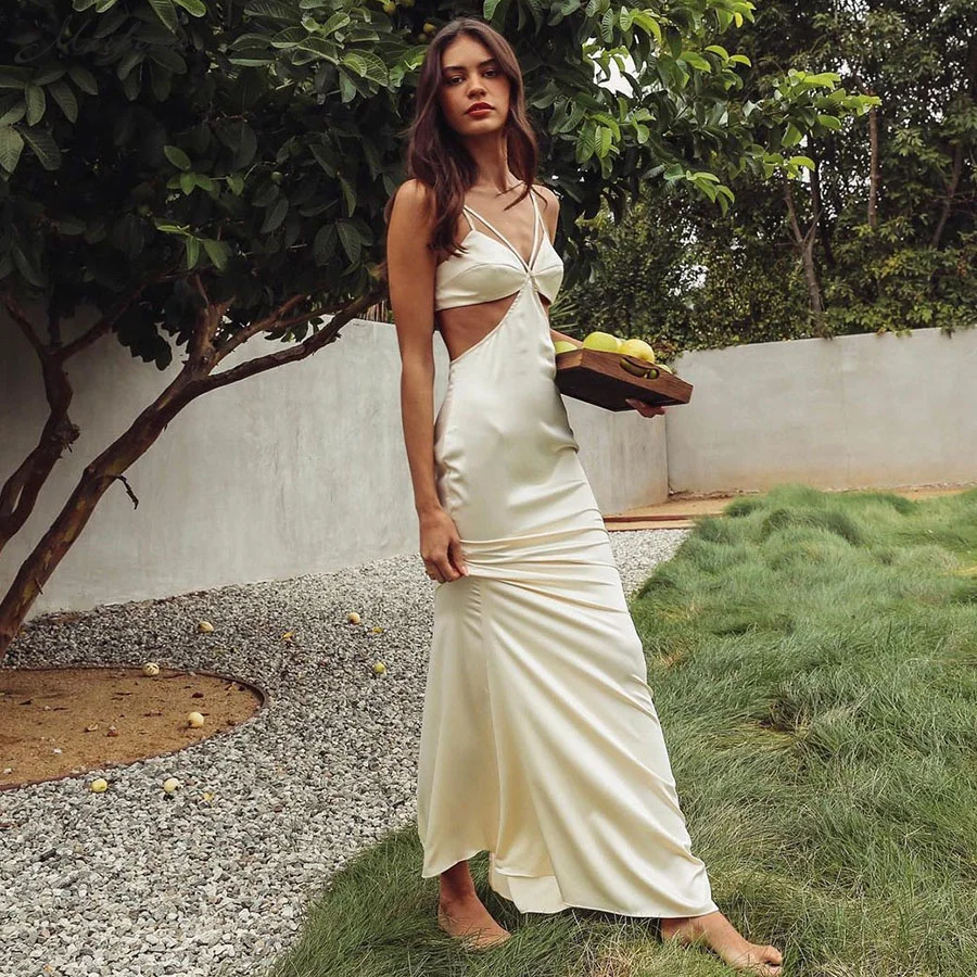 Macheda Summer Solid Sexy Hollow Out Slim Sling Dress Women V Neck Sleeveless Lace Up Clothing Lady Fashion Long Dresses 2021
Macheda Summer Solid Sexy Hollow Out Slim Sling Dress Women V Neck Sleeveless Lace Up Clothing Lady Fashion Long Dresses 2021
