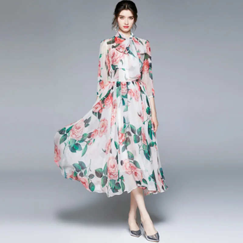 New Fashion Runway Floral Print Dress 2022 Summer Women's Sweet Lace Up Bow Collar Puff Sleeve Chiffon Vacation Long Dresses
New Fashion Runway Floral Print Dress 2022 Summer Women's Sweet Lace Up Bow Collar Puff Sleeve Chiffon Vacation Long Dresses