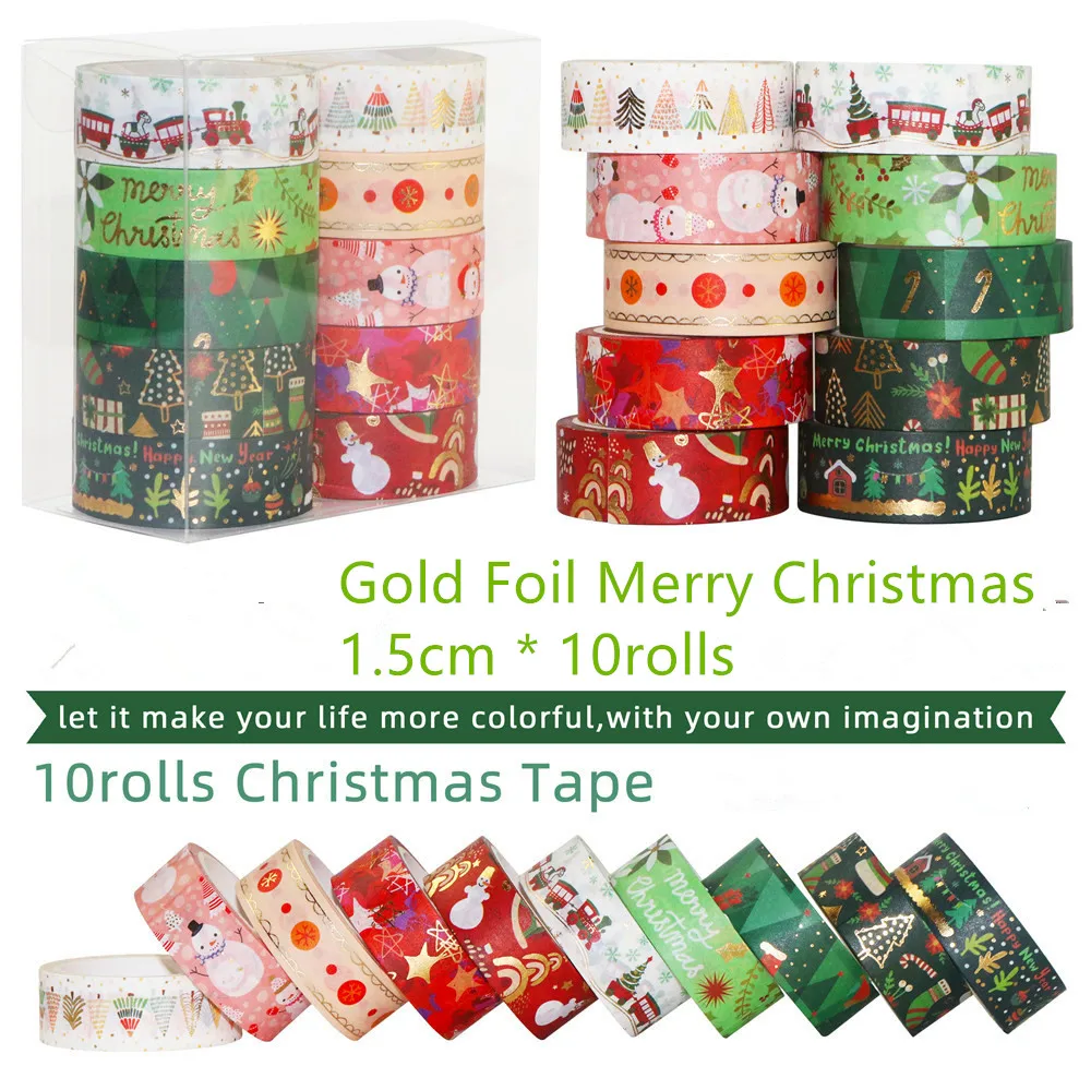 10 rolls 2000inch Christmas Gold Foil Japanese 15mm Washi Tape Set Masking Tapes for Scrapbooking DIY Statioery 2021
10 rolls 2000inch Christmas Gold Foil Japanese 15mm Washi Tape Set Masking Tapes for Scrapbooking DIY Statioery 2021