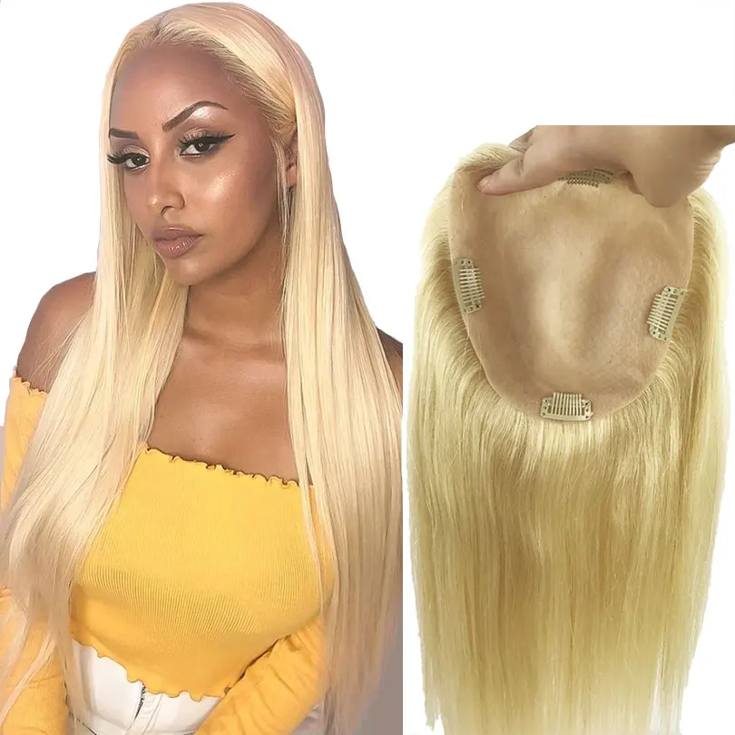 

13x12 см шелковая основа #613 блонд женский Топпер европейские натуральные человеческие волосы Топпер прямой шиньон с зажимами 5x5 дюймов