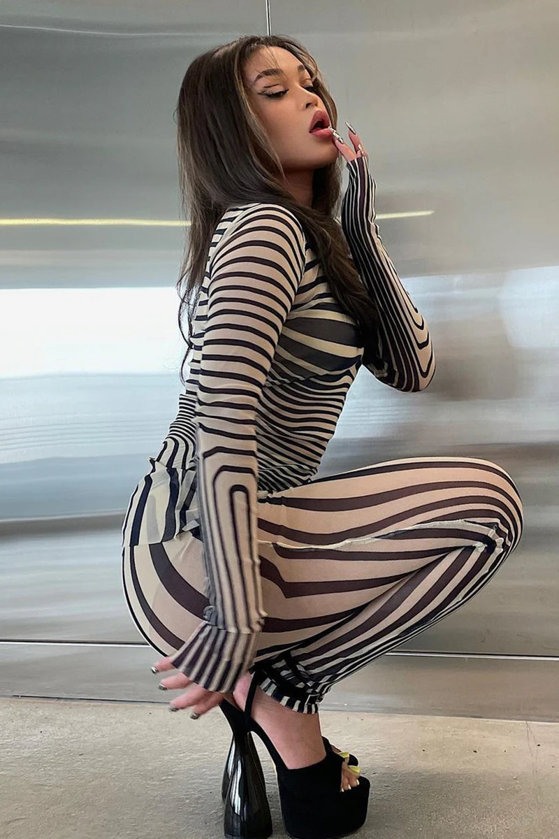 Women's temperament commuter striped net gauze print contrast color high-waist leggings, Women's pants, women-clothing, traf
Women's temperament commuter striped net gauze print contrast color high-waist leggings, Women's pants, women-clothing, traf
