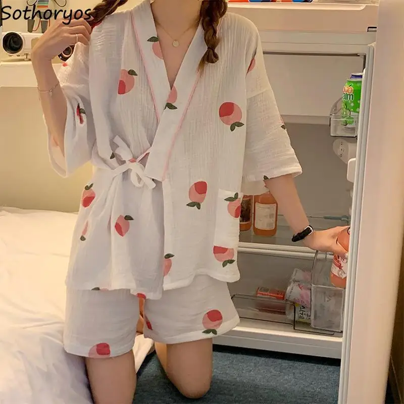 Women Peach Printed Pajama Sets Japanese Bandage Short Sleeve Tops Cozy Shorts Sweet Teenagers Lounge Sleepwear Designer Femme
Women Peach Printed Pajama Sets Japanese Bandage Short Sleeve Tops Cozy Shorts Sweet Teenagers Lounge Sleepwear Designer Femme