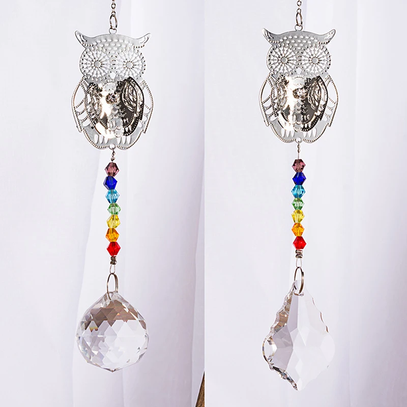 

3D Owl Suncatcher Aurora Borealis Window Hang Chandelier Prisms Rainbow Beads Chakra Suncatcher For Christmas Tree Pendant