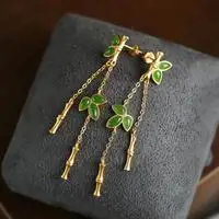 Sterling Silver Gilding Inlaid Natural Jasper Stud Earrings Bamboo Long Women's Ancient Style Smart Ear String Earrings Anti-All
Sterling Silver Gilding Inlaid Natural Jasper Stud Earrings Bamboo Long Women's Ancient Style Smart Ear String Earrings Anti-All